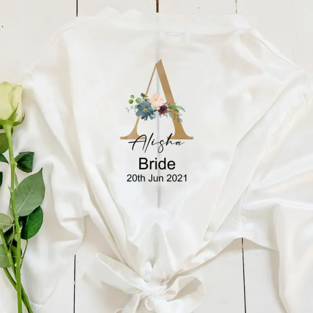 V Neck Robe Bridal Gown Dressing Personalised Initial Name Date Bride Wedding