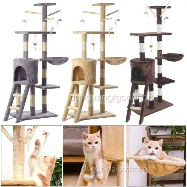 Cat Tree Scratcher Climbing Post Kitten Pets Scratching Furniture Tower Grey UK