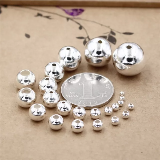 95-100pc S925 Sterling Silver Bracelets Round Bead with Hole Jewelry Accessories