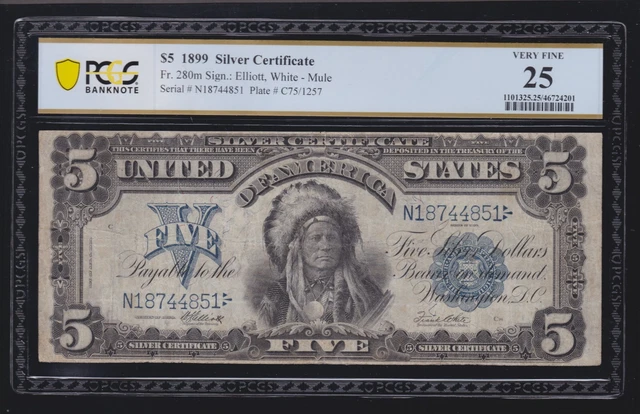 US 1899 $5 Chief Silver Certificate Mule FR 280m PCGS 25 VF (851)