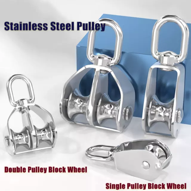 304 Stainless Steel Heavy Duty Single / Double Pulley Block Wheel M15 - M100