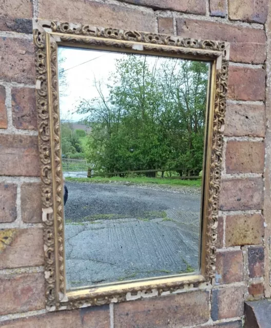 Vintage ornate Gold Gilt Mirror,beautifully Aged Rocco Plaster Frame 52 X 37cm