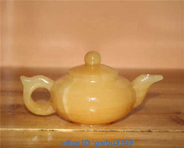 Exquisite Chinese Natural Mi Huang Jade Hand Carved Teapot 20799