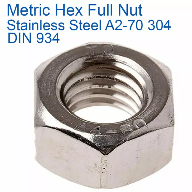M3 M4 M5 M6 M8 M10 M12 Hex Full Nut Hexagon Nuts Din 934 Stainless Steel