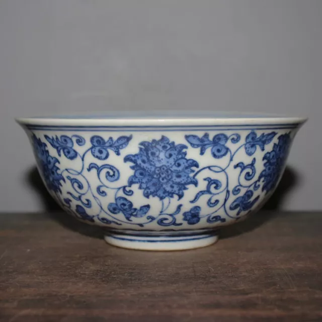 Chinese Old Marked Blue and White Twined Flowers Pattern Porcelain Bowl