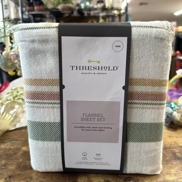 Threshold Fall Plaid TWIN Flannel Sheet Set Green Gold Red New