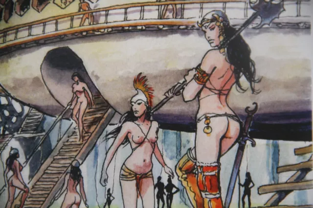 Tres belle estampe signee Milo Manara, etude "Barbarella, la ruche des abeilles"