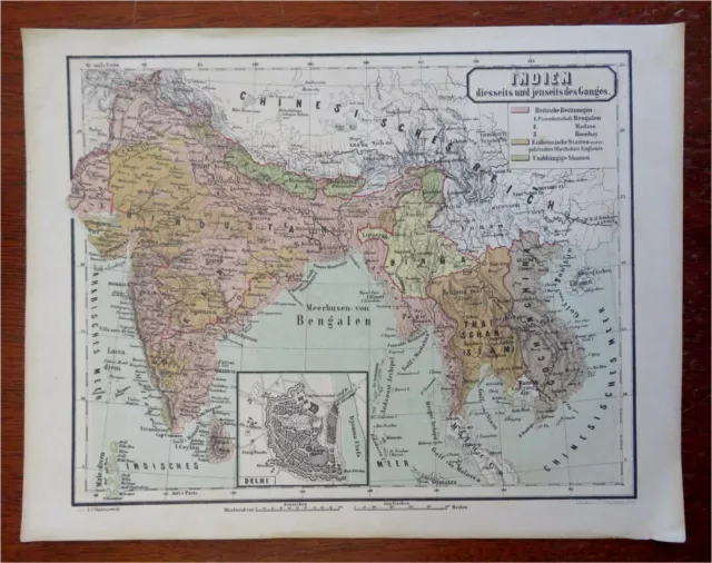 India British Raj Southeast Asia Thailand Cambodia Vietnam Siam 1870's map