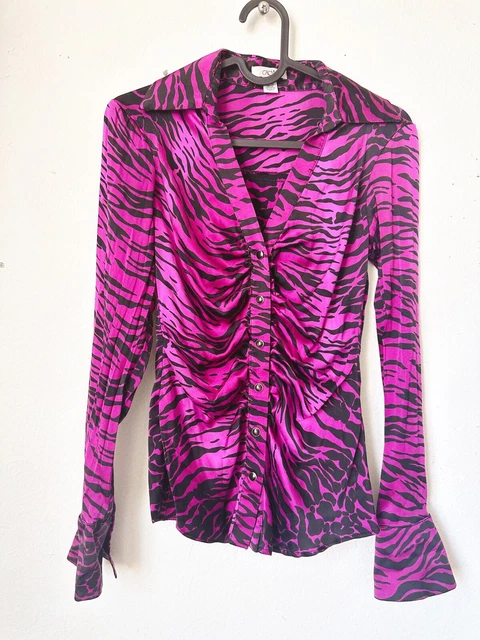 Women 90s vintage Cache Zebra Print Long Sleeve Blouse buttons Purple Magenta XS Women 90s vintage Cache Zebra Print Long Sleeve Blouse buttons Purple Magenta XS