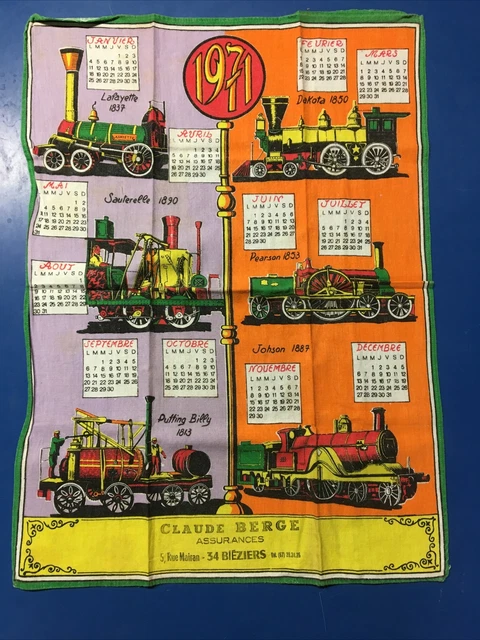 Torchon Publicitaire Vintage 1971 - Calendrier Tissu Béziers Hérault