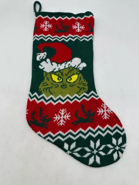 The Grinch Christmas Stocking Green Red Fair Isle Snowflake Pattern