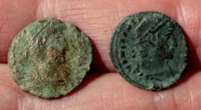 2 Small Authentic Ancient Roman Bronze Coins Old Excavation In Europe LOT #Z-6