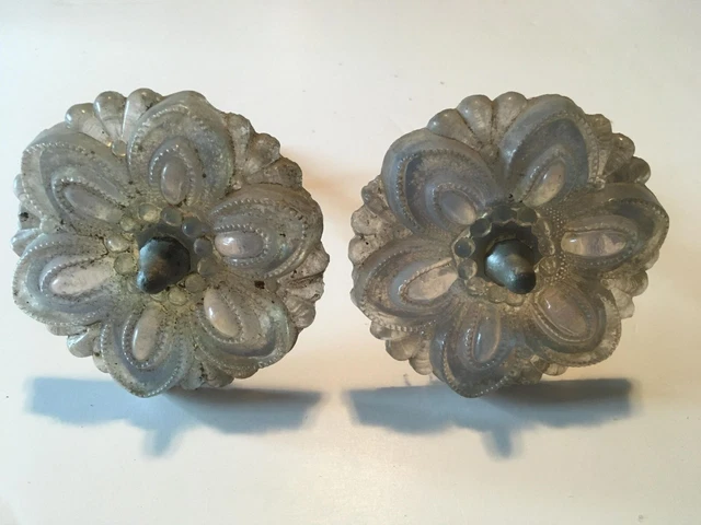 Pair of sandwich glass opalescent curtain tiebacks