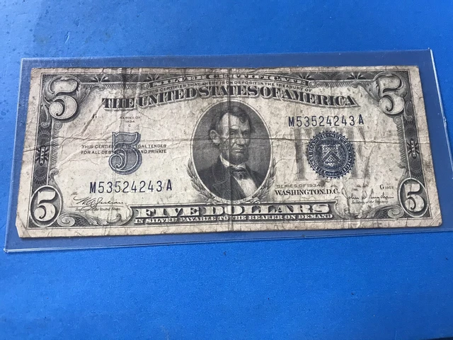 1934 C Blue Seal $5 Five Dollar Silver Certificate ... Lot #21c