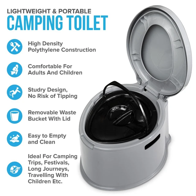 OTraki Pot de toilette portable pliable pour adultes avec gel léger pour la pêche, la caravane, le pique-nique et les festivals, noir