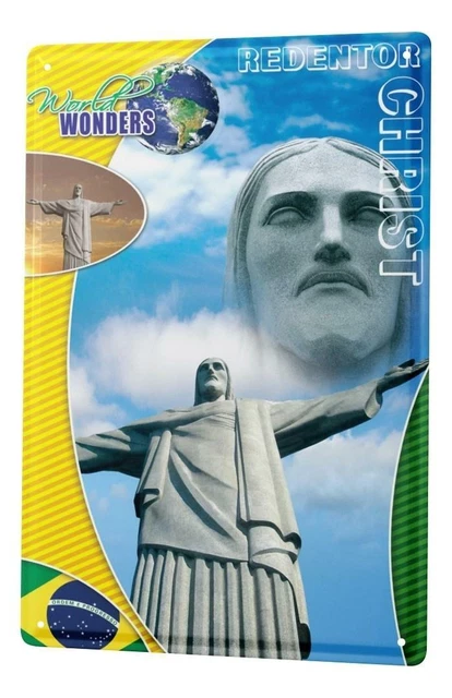 Tin Sign World Tour Wonders Christ the Redeemer Metal Plate 8X12