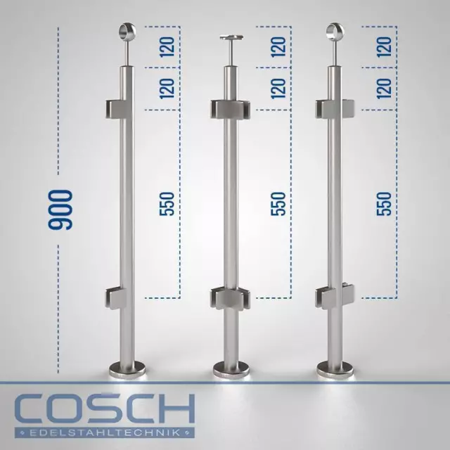 Edelstahl Geländer Glashalter Kugelring Treppenpfosten Aufmontage V2A Pfosten