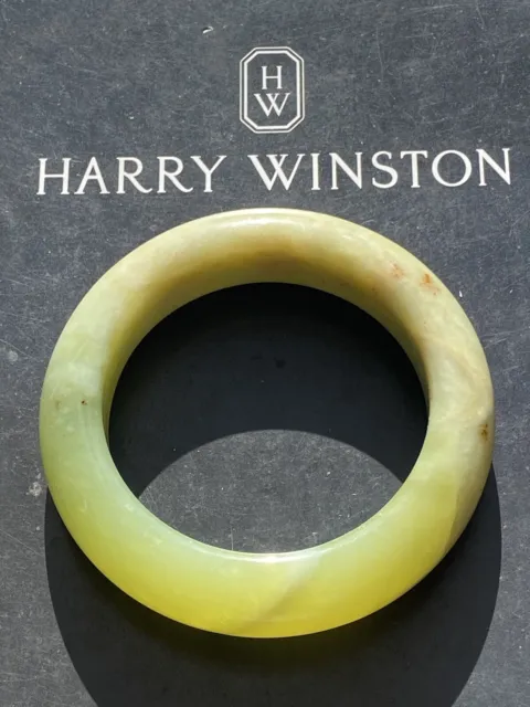 Extremely Rare Chinese Hand Carved Chunky Translucent Green Jade Bangle 59-60mm