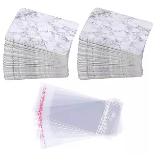 Earring Cards Set, 100 Pcs Paper Earring Display Cards with 100 Pcs Self-Seal...