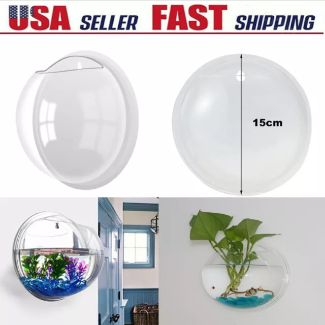 ClEAR WALL MOUNTED FISH TANK - MIRRORED BUBBLE AQUARIUM Set ACRYLIC FLOWER POT