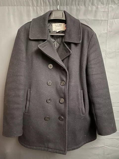 SCHOTT NYC - 740 The Original Navy Pea Coat Mens Classic Melton Wool ...