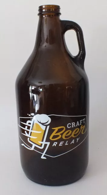 Craft Beer Relay 64 oz. Growler/Jug Craft Beer Amber Empty White/Yellow Logo