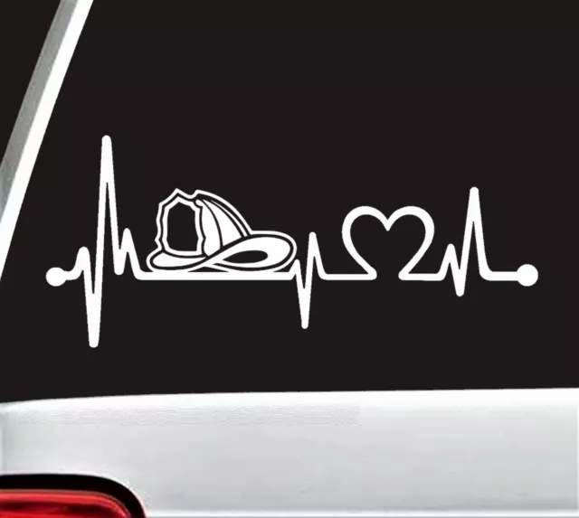 Firefighter Firemans Helmet Heartbeat Decal Sticker | First Responder | K1117