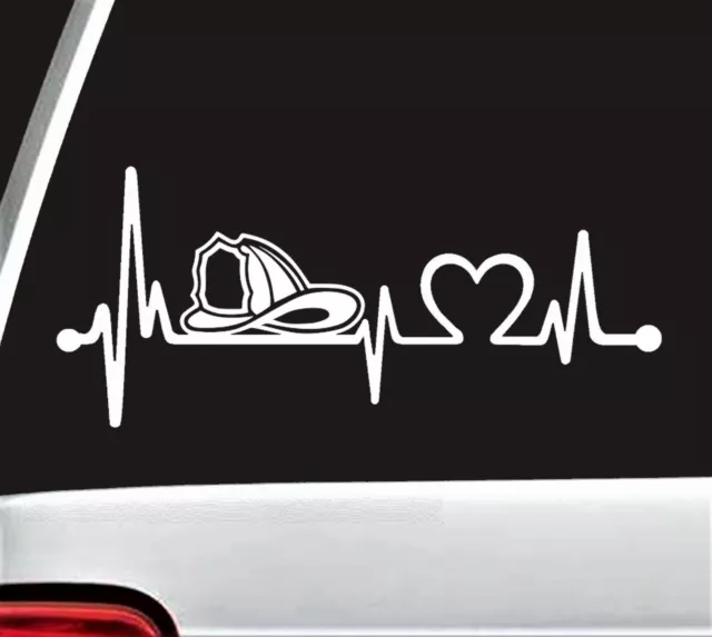 Firemans Helmet Decal Firefighter Heartbeat Sticker First Responder Window K1117 2