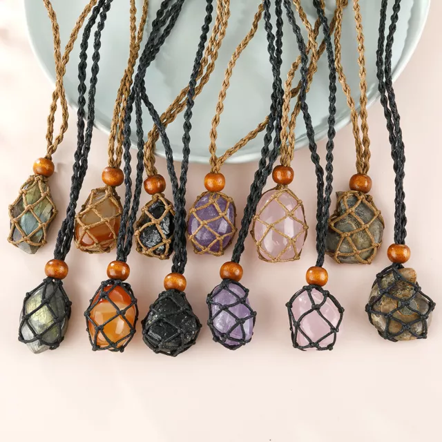 Natural Stone Crystal Wire Wrapped Pendant Healing Reiki Unisex Necklace Gift