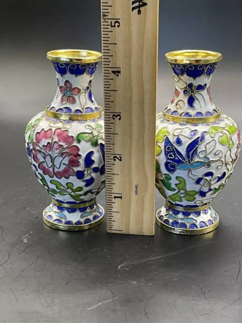 A Pair Exquisite Chinese Cloisonne Handwork Painting Flower Vase 3