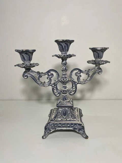Lot De 2 Chandeliers Candélabres Triple Bougeoirs - Vintage Doré - Années 60