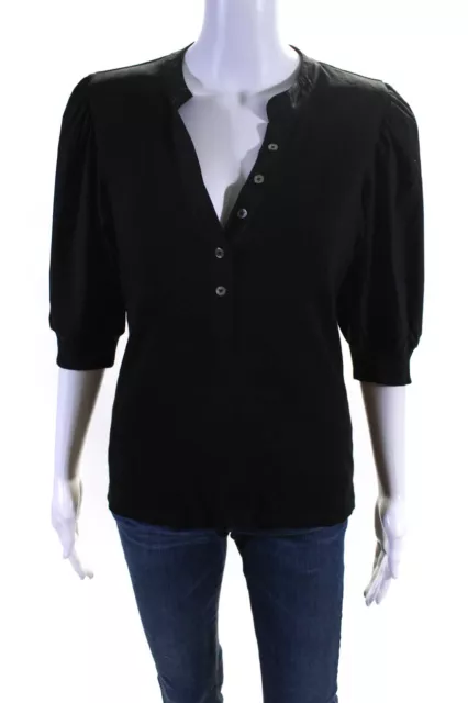 Veronica Beard Womens Half Button Down Blouse Black Cotton Size Medium