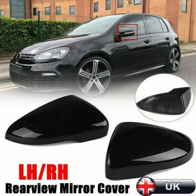 2pcs Gloss Black Door Wing Mirror Cover Caps Casing For VW Golf MK6 2009-2013 UK