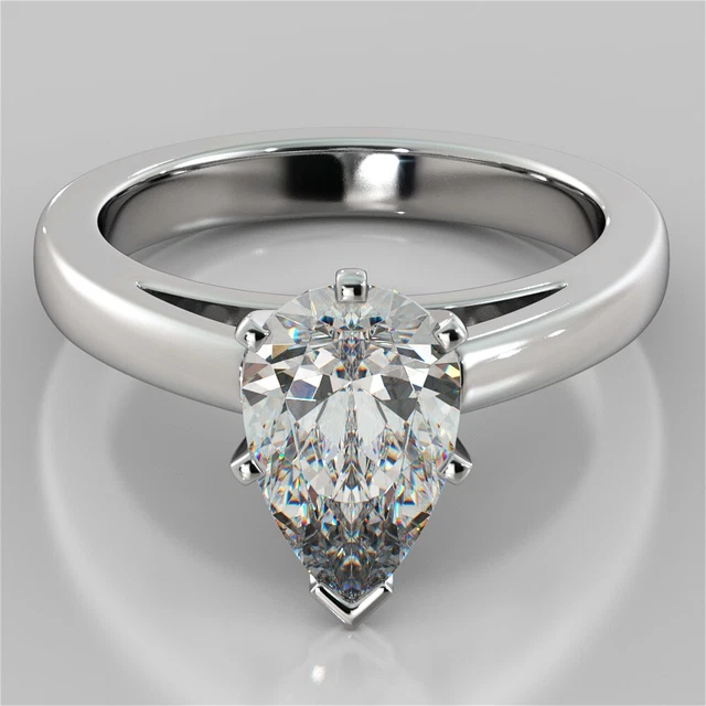 Birne Schnitt 2.00 Künstlicher Diamant Solitär Trauring 14K Weißgold Größe 7.5 8