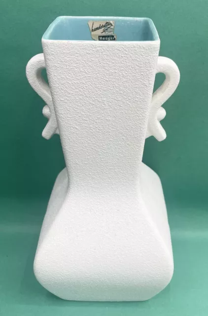 Royal Haeger MCM VASE White Lava Glaze w Turquoise Blue interior 11” high
