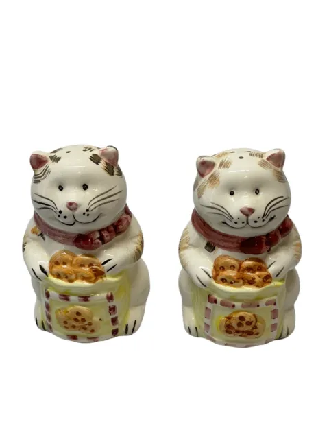 Cats Salt and Pepper Shakers Holding  Cookie Jars Ceramic Kitschy