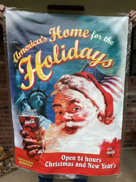 Christmas Coke Coca Cola Santa Display Poster Waffle House Advertisement 48x35''