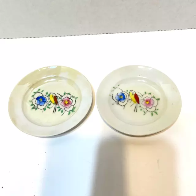 Vintage Hand Painted Floral Birds Small 3.75" Saucer Plates Made in Japan Lot 2