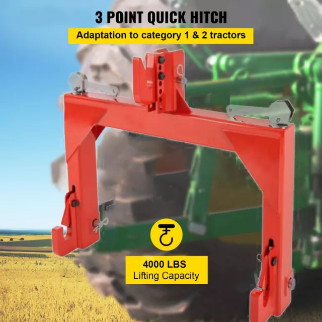 3-Point Steel Quick Hitch, 4000 Lbs Lifting Capacity Tractor Quick Hitch, To 1 2