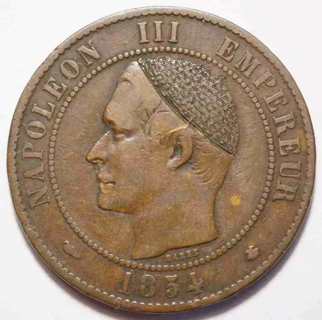 Napoleon Iii : Rare 10 Centimes Satirique A La Calotte