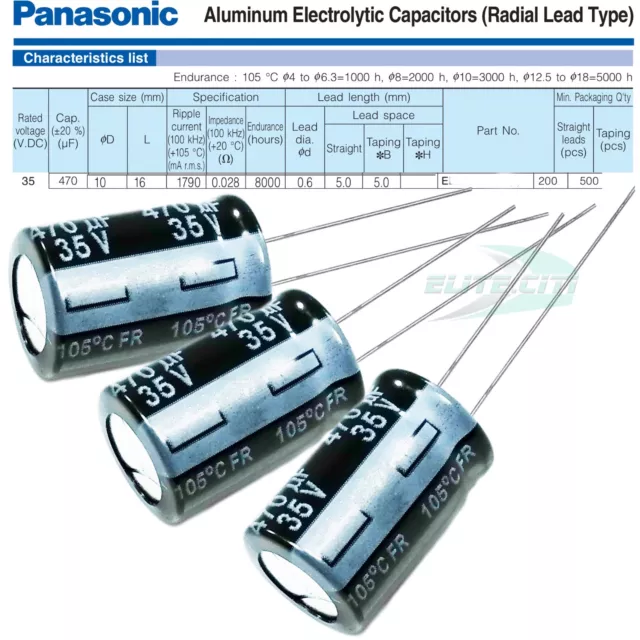 3PK* Panasonic FR 470uf 35V - Electrolytic Radial Capacitors 8000Hrs @ 105c