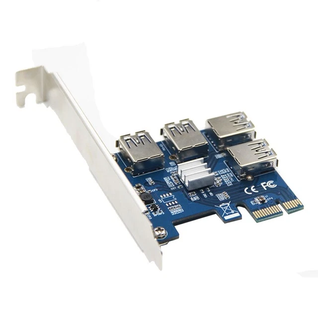 PCIE 1 to 4 Adapter Riser Card, 4 in 1 PCI-E Riser Adapter Board USB 3.0 Ad B6H9