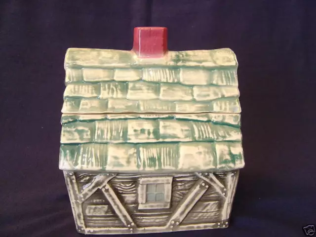 Vintage Brush Pottery Cookie House Jar Cabin Marked W-31 Orignal 1962