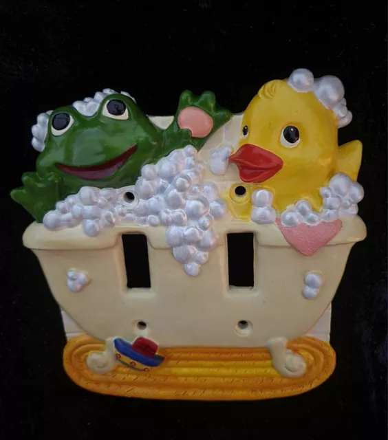 New Frog Rubber Ducky In Tub  Double Light Switch Cover Vintage Figi 2001 2