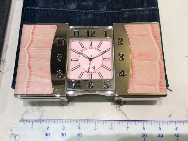 Frank Muller Réveil Alarm Quartz de Voyage Neuf Full Set Cuir Rose