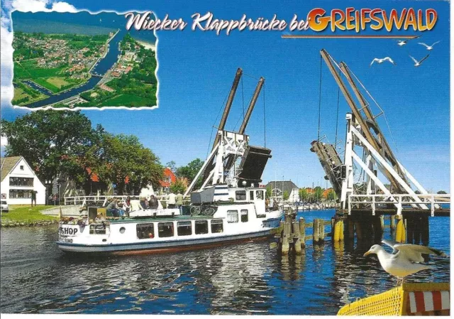 Postcard Germany Greifswald Schiff ship bateau Boot Wieck Klappbrücke bridge AK