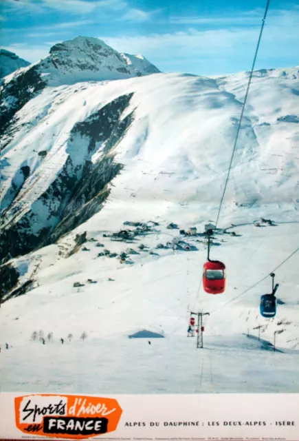 Affiche originale 1959 40x60 cm Les Deux Alpes Isère. Héliogravure.