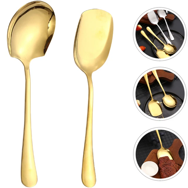 2 pz cucchiaio maschio acciaio inox a forma di cucchiaio grande oro