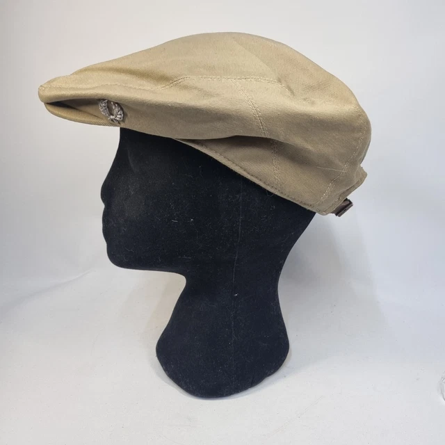 FRED PERRY FLAT Cap Mens One Size Beige Leather Strap Baker Boy