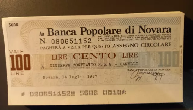 Lotto n.50 miniassegni 100 Lire Banca Popolare di Novara 1977